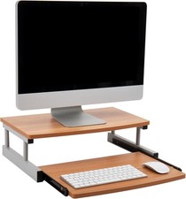 Mind Reader Monitor Stand, Sliding Keyboard Drawer, Laptop, Riser, Brown  picture