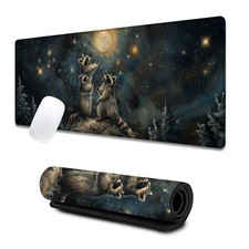 Raccoon Large Gaming Desk Mat Non Slip Starry Night Mouse Pad 31.5x11.8 In picture