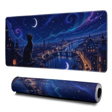 XL Starry Night Cat Mouse Pad - Extended Gaming Desk Mat for Office & Home 31.5x picture