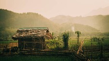Landscape hut jungle rice fields vietnam mountains asia Custom Gaming Mat Desk picture