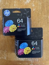 2 Packs Hp Original Ink Cartridge 64 Tri-Color New Exp 01/28 picture