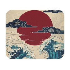 Red Sun Wave Art Mouse Pad | Japanese Wave Desk Mat picture