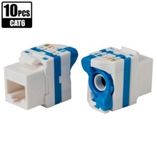 10 Pcs Cat6 RJ45 Network LAN Toolless Keystone Jack 180 Degree Twist Lever White picture