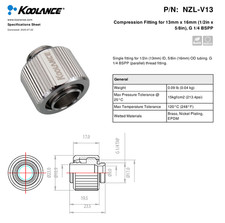 Koolance Compression Fitting for 13mm x 16mm (1/2in x 5/8in), G 1/4 BSPP picture