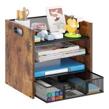 Boershun Wood Desk Organizer - 4-Tier, Desktop File Holder with Drawer picture