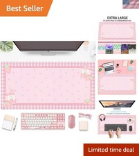 Cute Pink Plaid Desk Mats Strawberry Milk Gaming Desk Pad, Kawaii Extended Mo... picture
