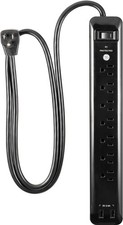 GE UltraPro 7-Outlet Surge Protector 2 USB 4ft 1500J Flat Plug Black 40482 picture