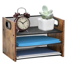 Desk Organizer - 3 Tier Wood & Metal Mesh Desktop Organizer for Office, Home,... picture