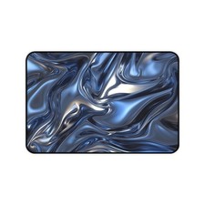 Blue Liquid Marble Desk Mat | Abstract Metallic Swirl picture