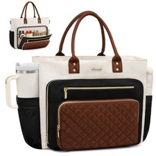 LOVEVOOK Teacher Tote Bag for Women Work, Laptop 15.6 Inch, Black-beige-brown picture
