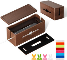 Caja Organizadora de Cables Extra Grande de Madera Doble Capa Marrón, Nuevo picture