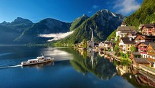 Landscape austria water nature mountains hallstatt boat Custom Gaming Mat Desk picture