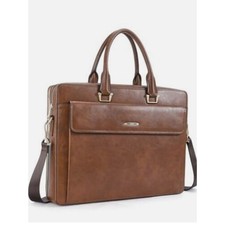Cluci Briefcase Oil Wax Leather Business 15.6 Inch Laptop Vintage Brown picture