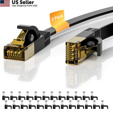 Cat 7 Ethernet Cable 2-Pack 4 FT, Cat7 Flat High Speed 10Gbps 4FT+4FT, Black picture