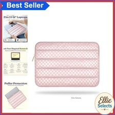 Puffy Laptop Sleeve Case 13-14 Inch Padded Cute Checker Pink Puffer Bag picture