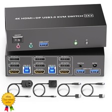 KVM Switch 3 Monitors 2 Computers HDMI DisplayPort 4K@60Hz USB 3.0 Audio - NEW picture