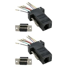 2x DB9 9-Pin RS232 Serial Port Female to RJ45 Female Network Adapter 8P8C Black picture