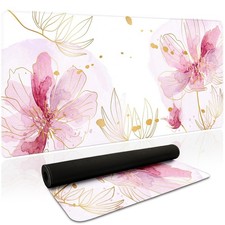 Pink Aesthetic Floral XXL Large Mouse Pad Waterproof Desk Mat 35.4x15.7 Inch picture