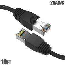 10FT Cat6A RJ45 Network LAN Ethernet SSTP Cable Shielded Copper Wire 26AWG Black picture