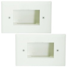 2x Recessed Wall Plate Low Voltage AV Cables Pass Through EZ Mount Slim Almond picture