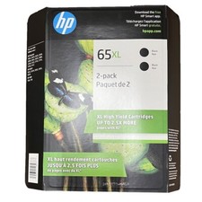2pcs HP 65XL Black Ink Cartridges HP65XL New Genuine Retail Box picture