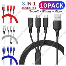 10X Lot 3A Fast USB Charging Cable 3in 1 Charger Cord For iPhone USB-C Micro USB picture