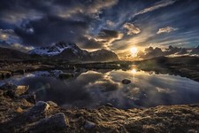 Landscape lofoten norway sunset mountains clouds lake Custom Gaming Mat Desk picture