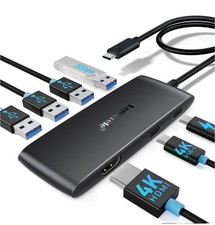 7-in-1 USB-C Hub Dual 4K HDMI DisplayPort 100W PD USB 3.0 Laptop Dock Adapter picture