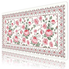 Green Leaf Pink Boho Floral on Beige Desk Mat for Keyboard and Mouse Desk Pad picture