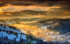 Landscape nature winter sunset forest mountains clouds Custom Gaming Mat Desk picture