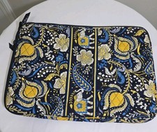 Vera Bradley Laptop Sleeve Case Large 17x12 BLUE YELLOW PAISLEY ELEPHANT FLOWERS picture