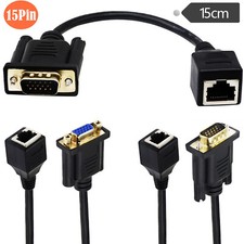 VGA 15 Pin Port Female Male to RJ45 Female Cat5e 6 Ethernet LAN Console Cable picture