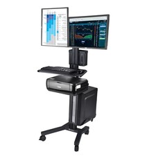 Ergonomic Rolling PC Workstation Mobile Desktop Computer Cart Sit to Stand Desk picture