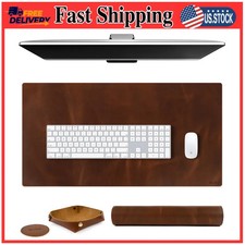 Elizo Real Leather Desk Mat Set 32x16 Large Desk Blotter Protector Antique picture