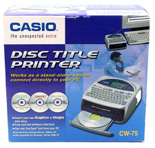 Casio CW-75 Disc Title Printer - Mint - USB Cord - 8x AA Battery Powered picture