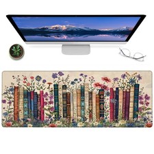 Book Gaming Pad,12x31.5in Non-Slip Vintage Flower Desk Mat,Large Extended Mou... picture