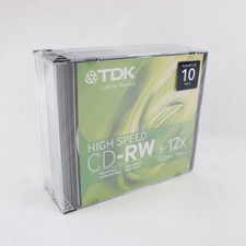 TDK High Speed Data CD-RW 10 Pack 80 Min 700MB 8-12x Blank Discs picture