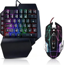 Wired One Handed Gaming Keyboard and Mouse Combo with Rainbow LED Backlit 39 picture
