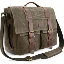 Messenger Bag for Men, 14-Inch Waterproof Laptop Bag, Waxed Canvas Satchel Ba... picture