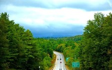 Landscape road forest sign vermont clouds asphalt usa Custom Gaming Mat Desk picture