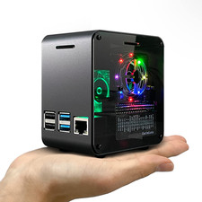 Raspberry Pi 4 Case, Aluminum Mini Tower Case with Cooling Fan and Color Changin picture
