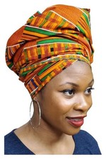Kente Print Head wrap with Green Trim-DP3227HGT | African Fashion | Dupsie's picture