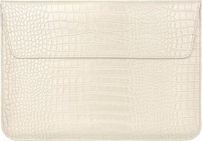 Laptop Sleeve, Laptop Case, Crocodile Grain Flap Bag in Beige PU Leather picture