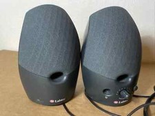 Labtec Spin-55 Computer Stereo Speakers Pair Black w/Power Adapter PERFECT SIZE picture