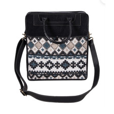 Leather Shoulder/Messenger Laptop Bag 15 in Padded Black Geometric Pattern picture