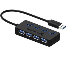 USB Sabrent 4 Port 0 Hub 3 HB Power 2 Switches Individual and LEDs Aluminum Mini picture