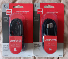 RCA Computer USB 2.0 A to B Cable 6 ft Lot of 2 TPH520R Fast Data Transfer Ready picture