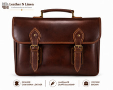 Men's Genuine Cow Grain Leather Laptop Briefcase Business Messenger Work Bag picture