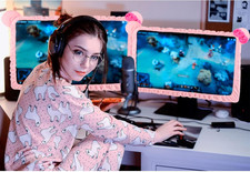 2 Pcs Pink Computer Monitor Cover with Cat Ear, Furry Dust Cover picture