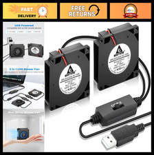 50mm USB Blower Fan 2-Pack - Speed Control, Quiet Brushless Turbo, Mini Cooling picture